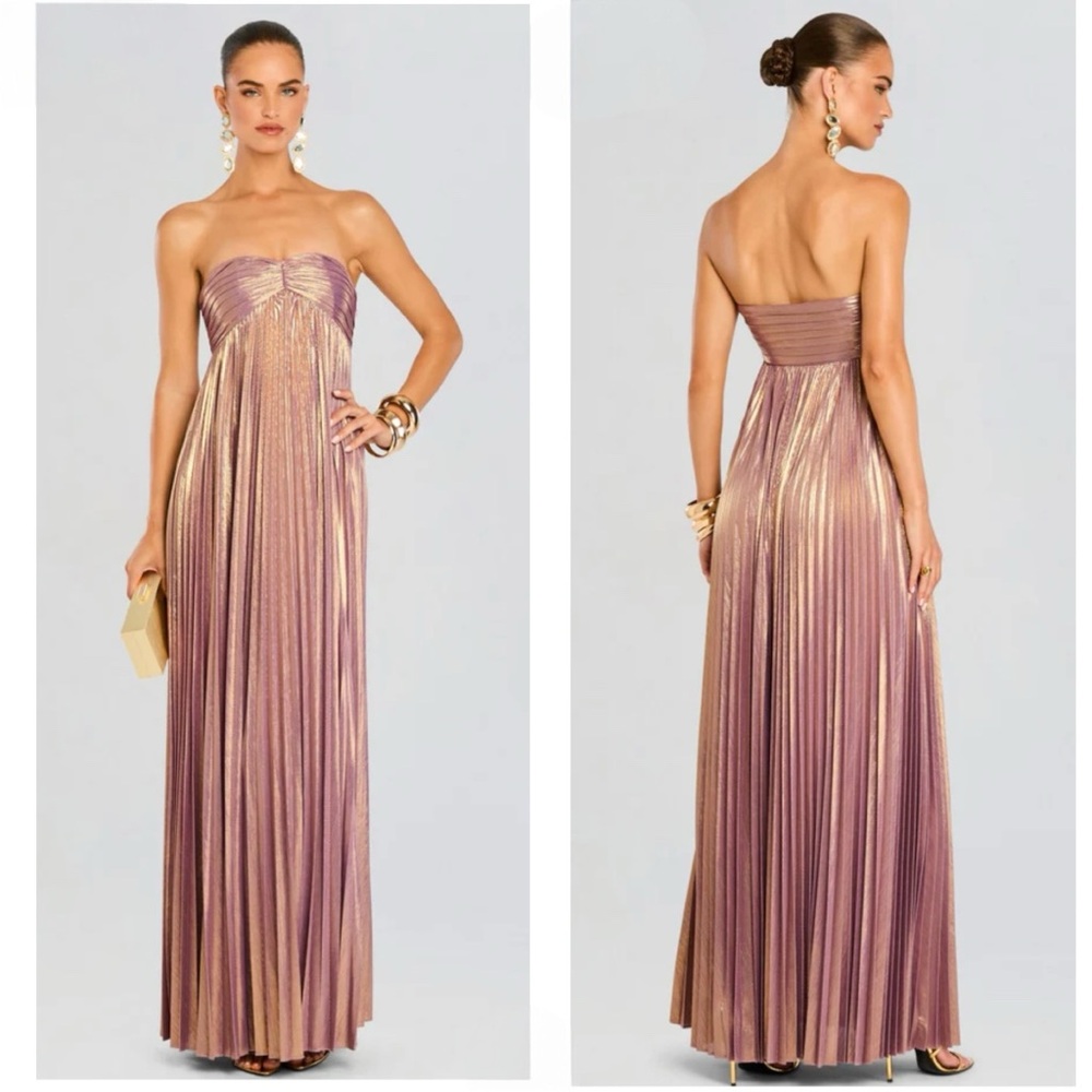 Retrofête Lyanna Metallic Pleated Sweetheart Strapless Maxi Dress Evening Gown - Picture 6 of 15